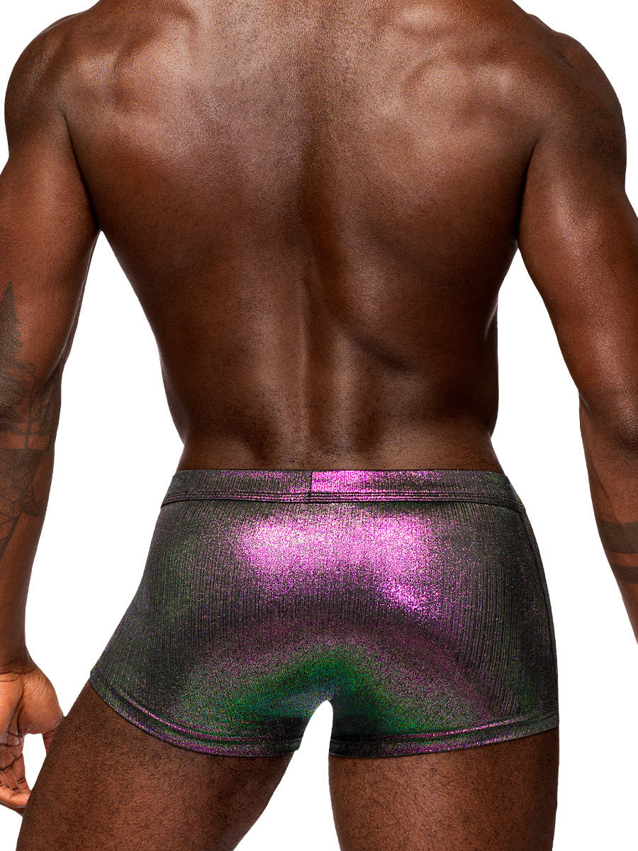 Hocus Pocus Uplift Mini Short Small Purple shown from the back, featuring a multi-chrome color-changing fabric.