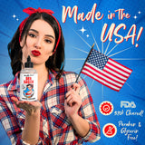 Naughty Jane's Sex Sauce lubricant bottle held by a woman, featuring a USA flag, highlighting its made in the USA quality.