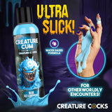 Creature Cum Blue Jizz Water-Based Lubricant 8 Oz bottle with blue liquid and vibrant branding design.