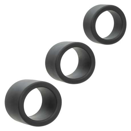 Alpha Liquid Silicone 3 Ring Stamina Set Black featuring three premium silicone rings.