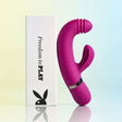 Playboy Pleasure Tap That Tapping G-Spot Vibrator Purple displayed with packaging against a soft background.