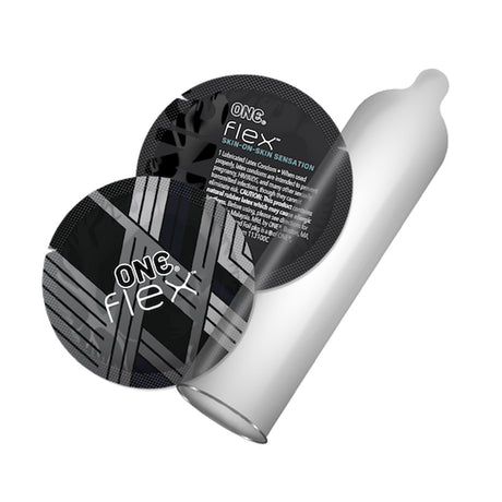 One Flex Graphene Condoms 3 Pack packaging with an ultra-thin condom displayed.