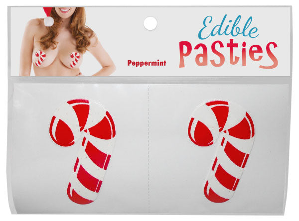 Candy Cane Peppermint Edible Nipple Pasties package featuring candy cane shaped designs for festive intimacy.
