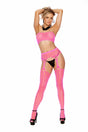 Crochet Tube Top and Suspender Pantyhose Neon Pink model showcasing bold two-piece hosiery set in neon pink.