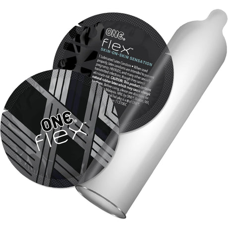 One Flex Graphene Condoms 10 Pack packaging and condom design showcasing ultra-thin material for maximum sensation.