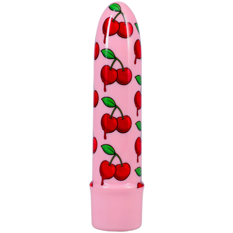 Goodhead Buzz Buddies 5 Inch Multi-Speed Vibe Cherries, a pink vibrator with cherry designs.