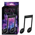 The Beat Remote Note Vibe Black product packaging featuring a whimsical music note design and features ten powerful vibrations.