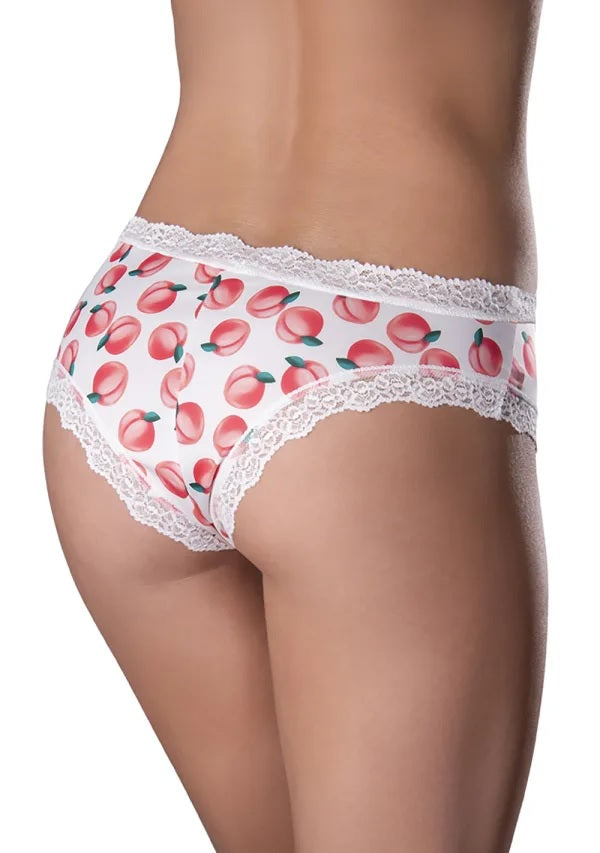 Magic Silk Sweet Treats Boy Short 2XL Peach featuring a playful peach print and lace trim for a cheeky, fun look.