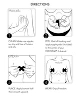 Directions for using Pastease Butterfly Shattered Disco Ball, including cleaning, peeling, placing, and wearing.