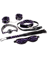 Fetish Fantasy Animal Instinct 5 Pc Bondage kit with purple zebra print accessories for playful restraint.