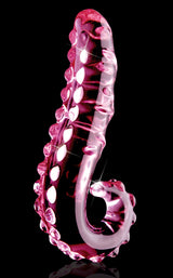 Icicles No 24 Hand Blown Glass Massager Pink displayed on a black background, showcasing its unique and elegant design.