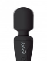 Wanachi Body Recharger Silicone Wand Massager Black close-up view, featuring a velvety head and sleek design.