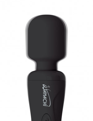 Wanachi Body Recharger Silicone Wand Massager Black close-up view, featuring a velvety head and sleek design.