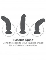 Posable spine feature of King Cock 10 Inch Vibrating Dildo with Balls Beige for customizable stimulation.