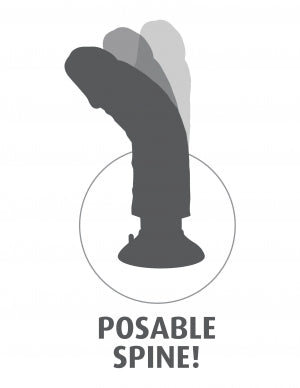 King Cock 10 Inch Vibrating Dildo with Balls Brown showcasing posable spine feature for customizable use.