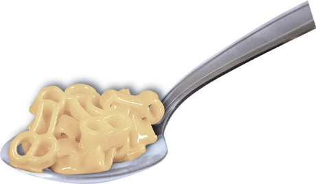 Weenie Linguini Penis Shaped Pasta 6.25 Ounce on a spoon, perfect for adult gatherings and celebrations.