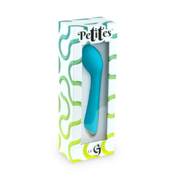 Petites Lil G Vibrator Teal in stylish packaging showcasing its design and features.