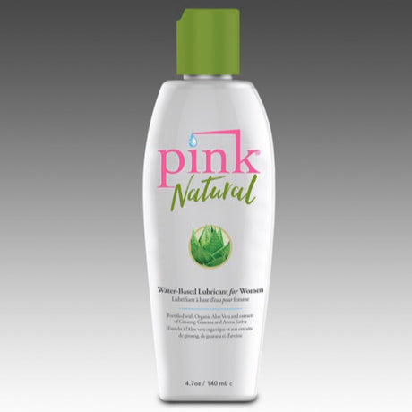 Pink Natural Water-based Lubricant for Women 4.7 Oz bottle with aloe vera design for intimate care.