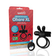 Screaming O Remote Controlled Ohare XL Vibrating Ring Black packaging with remote control and cock rings displayed.