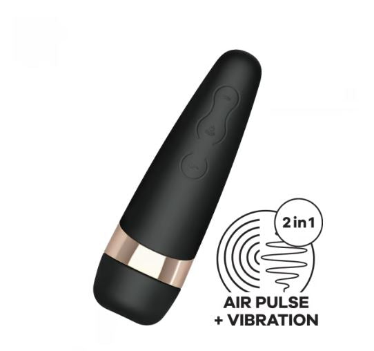 Satisfyer Pro 3 Air Pulse Clitoral Vibrator Black with 2-in-1 air pulse and vibration feature.