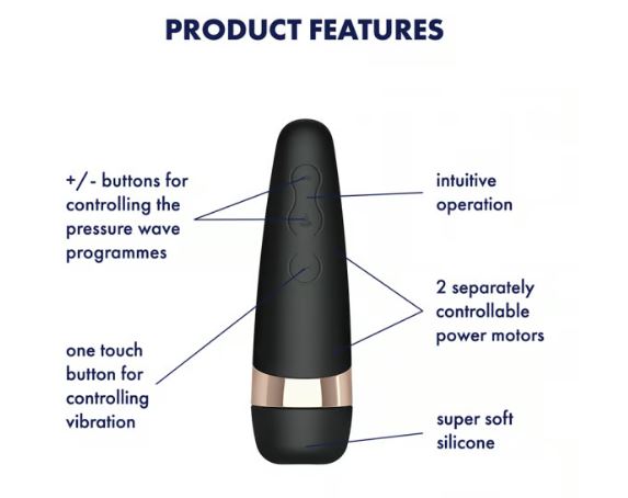 Satisfyer Pro 3 Air Pulse Clitoral Vibrator Black features intuitive operation and controllable motors.