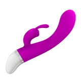 Pretty Love Freda Silicone Rabbit Vibrator Purple in sleek, curved design showcasing dual-stimulation features.
