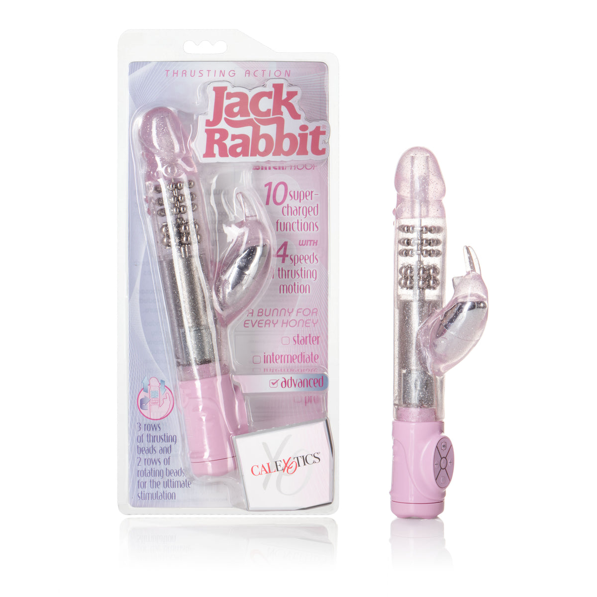 Jack Rabbit Thrusting Rotating Rabbit Vibrator Pink - dual stimulation with vibration, rotation, and thrusting for pleasure.
