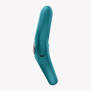 Fun Factory NOS Vibrating Cock Ring Green side view showcasing its sleek design and user-friendly controls.