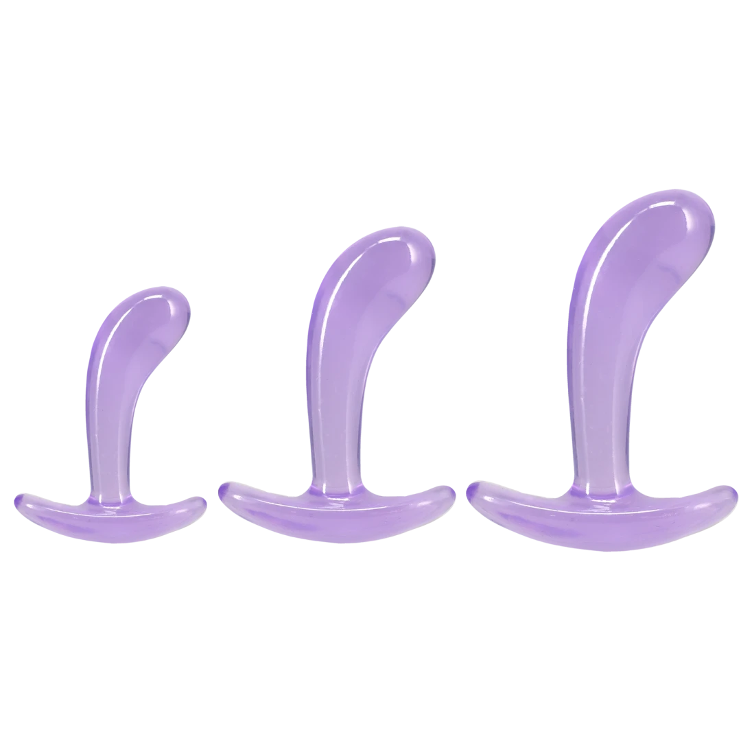 Crystal Jellies Curved Anal Trainer Set Purple featuring three graduated sizes for comfortable anal training.