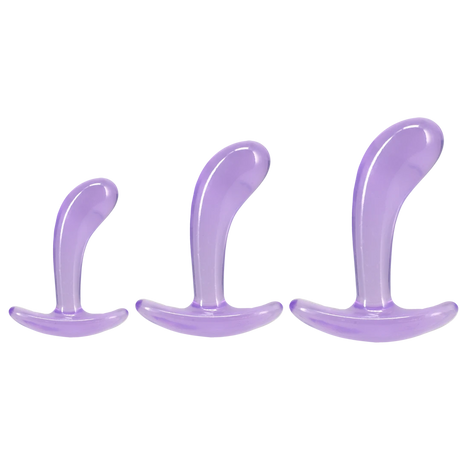 Crystal Jellies Curved Anal Trainer Set Purple featuring three graduated sizes for comfortable anal training.