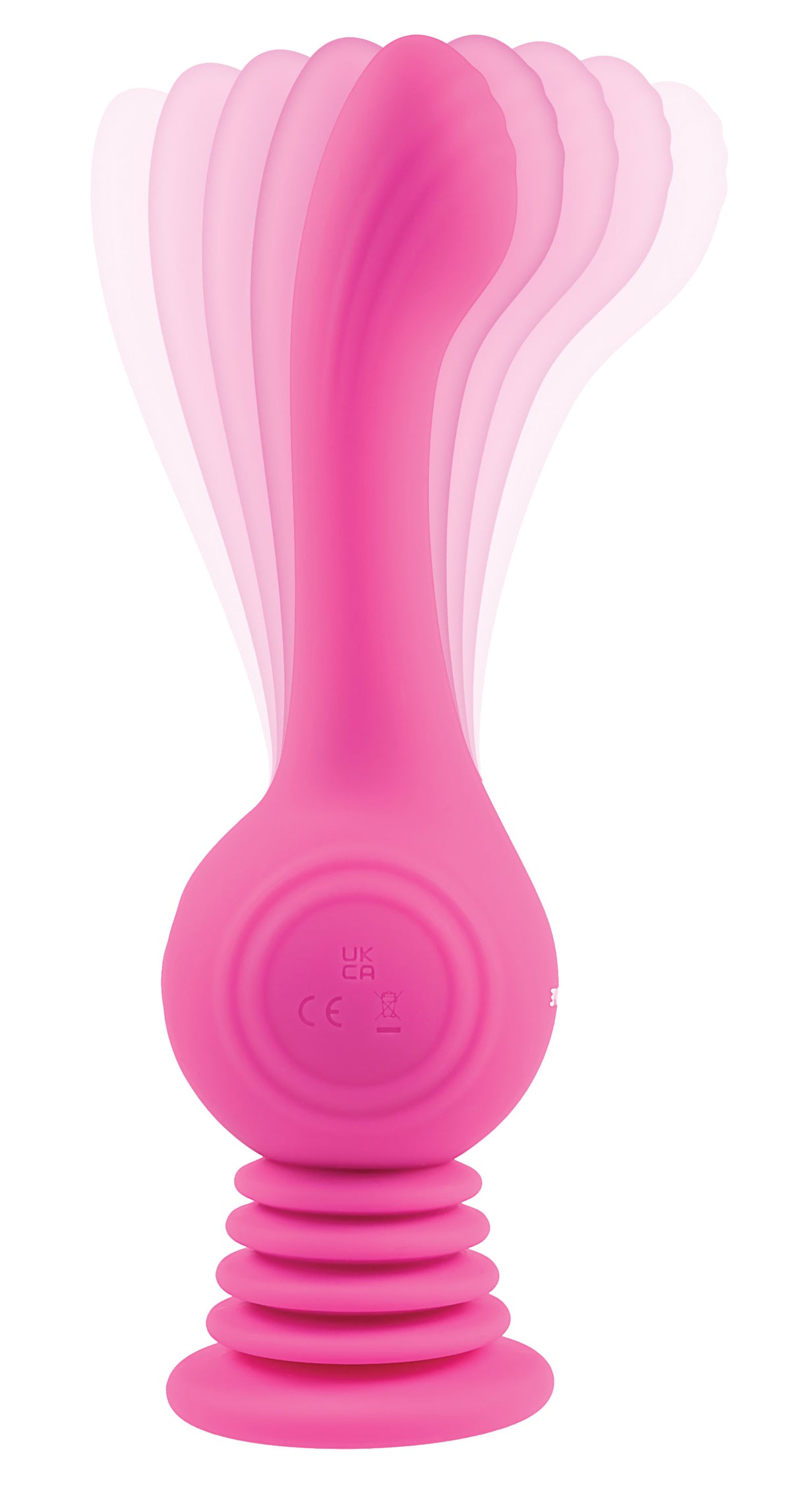 Gyro Vibe Silicone Suction Cup Vibrator Pink with textured shaft and suction base for enhanced pleasure.