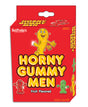 Horny Gummy Men Fruit Flavored Candy 4.23 Oz packaging featuring colorful gummy figures on a red box.