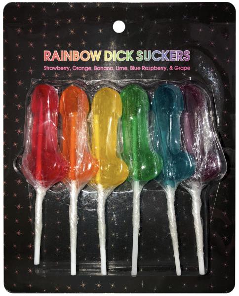 Kheper Games Rainbow Dick Suckers Assorted Flavors in assorted fruity colors including strawberry, orange, and grape.