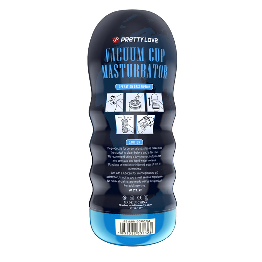 Pretty Love Anus Vacuum Cup Masturbator Beige packaging with instructions and caution details.
