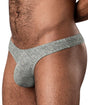 Male Power Ribbed & Ready Thong Grey S/M showcasing a sleek ribbed design and supportive contoured pouch.