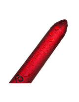 Poppy Red Rechargeable Bullet Vibrator with droplets, showcasing its sleek design and powerful performance.