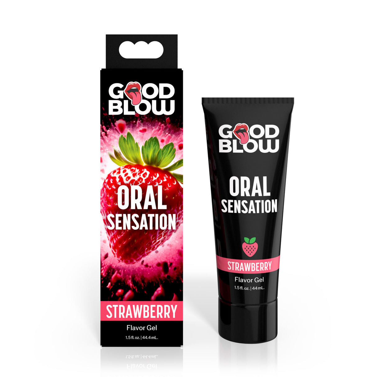 Good Blow Warming Oral Sensation Gel Strawberry product packaging and tube, designed for flavored oral play.