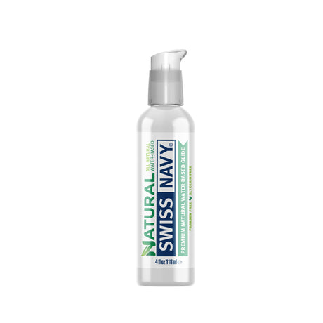 Swiss Navy Natural Lubricant 4 Oz bottle, premium all-natural water-based personal lubricant for comfort and glide.