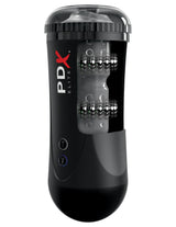 PDX Elite Moto Stroker Thrusting Masturbator Black with automatic stroking and rolling pleasure beads.