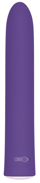 Evolved 7 Function Rechargeable Slim Vibrator Purple, sleek design with single-button control, perfect for any nightstand.