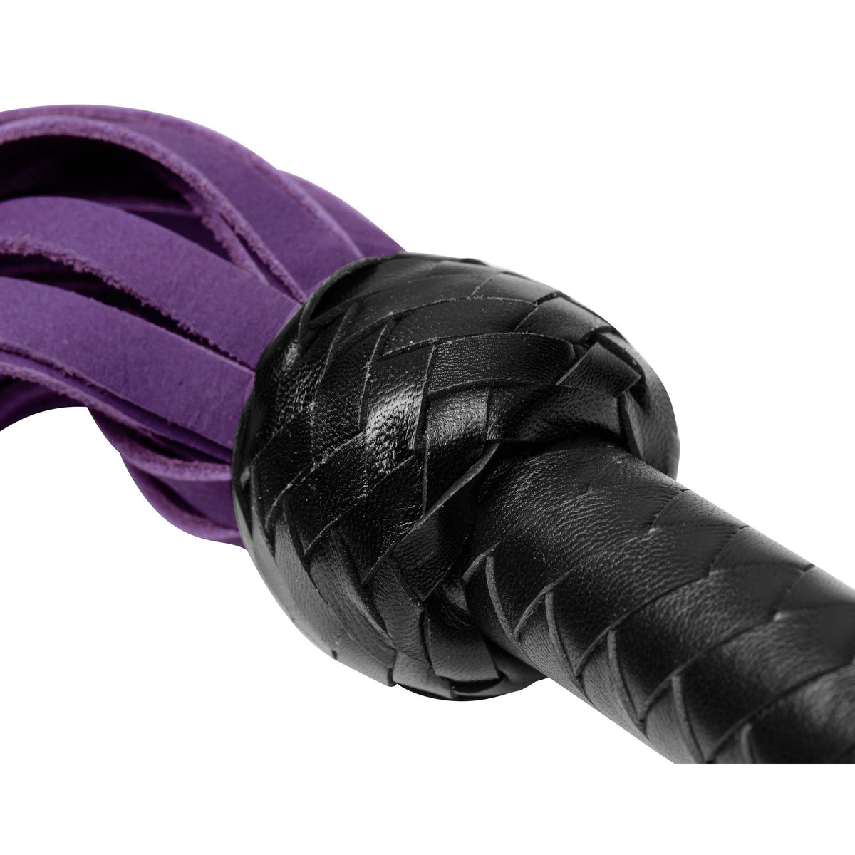 Strict Leather Nubuck Flogger 18.5 Inch Purple with soft purple falls and black braided handle.
