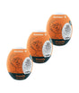 Satisfyer Crunchy Masturbator Egg 3 Pack Orange displayed in a row, highlighting its unique design and textural features.