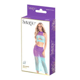 Savage Lingerie Mermaid Dress Purple Blue packaging display featuring a model in a stunning purple and blue dress.