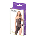 Savage Lingerie Black Asymmetric Stocking showcased on packaging with modern design and bold silhouette.