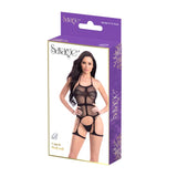 Savage Lingerie Caged Bodysuit Black packaging showcasing sultry design and strappy details, perfect for confident wear.