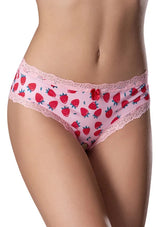 Magic Silk Sweet Treats Crotchless Boy Short 2XL Strawberry with lace trim and strawberry print.