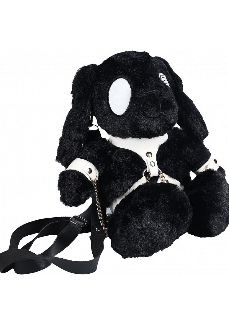 S-Line Bunny Backpack Circle Eye Large Black plush bunny bag with circle eyes and stylish strap.