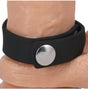 Rock Solid Silicone 3 Snap Adjustable Cock Ring Black on skin, showcasing adjustable snap closure and body-safe silicone.