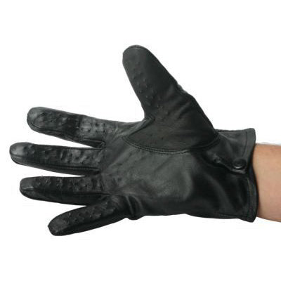 Vampire Gloves Genuine Lambskin Leather Large displayed on a hand, showcasing its black leather and precision metal tacks.