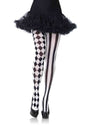 Leg Avenue Harlequin Pantyhose Black White featuring checkered and striped patterns, perfect for costume parties.